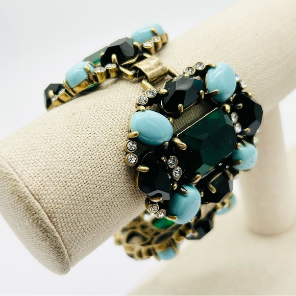 J. Crew Vintage Black Green Blue Jeweled Bracelet - Picture 1 of 5